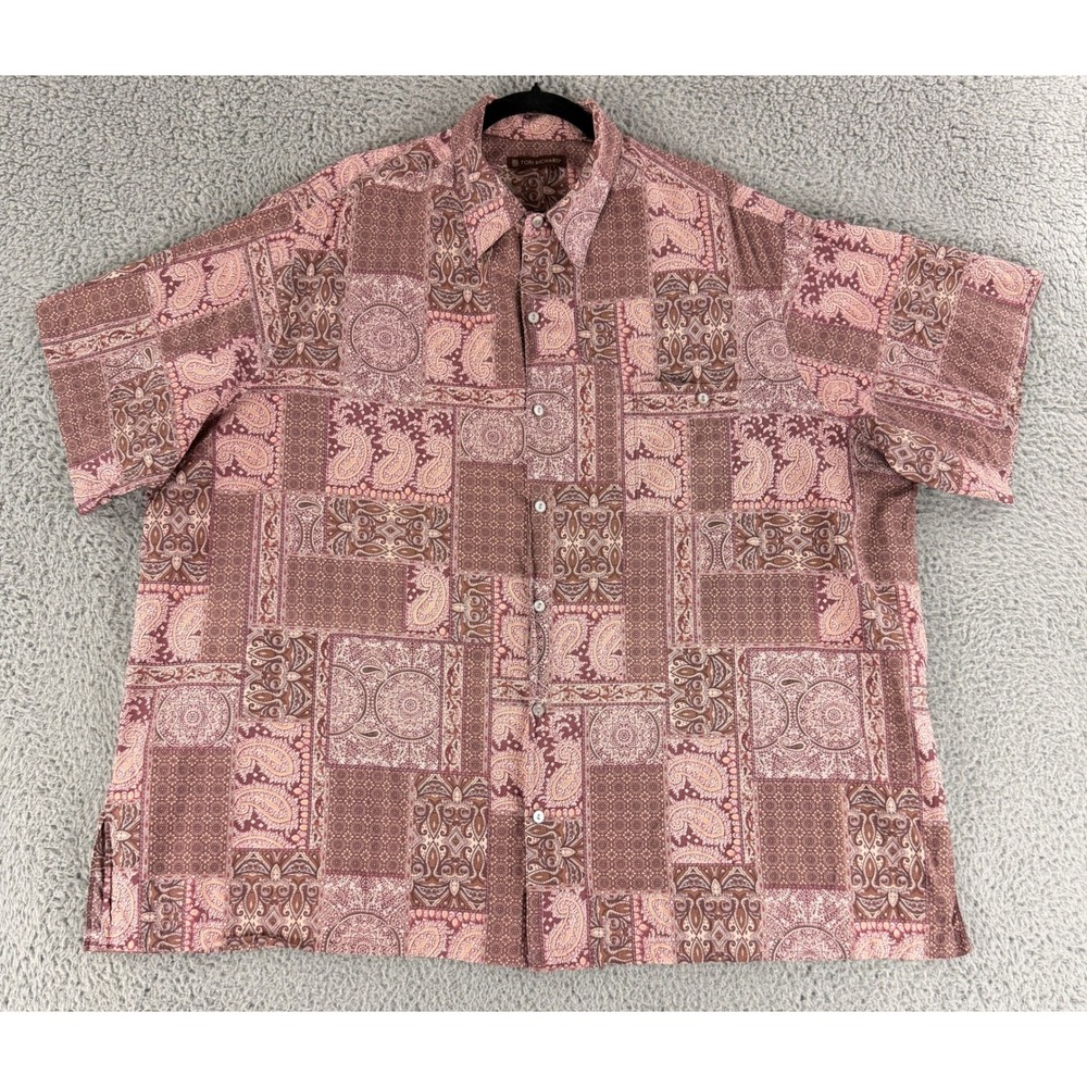 Tori Richard Button Down Shirt Mens 2XB Burgundy Patchwork Paisley Cotton Lawn